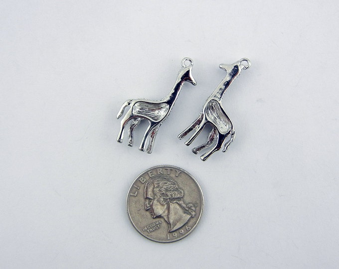 Pair of Silver-tone Giraffe Charms Rhinestones