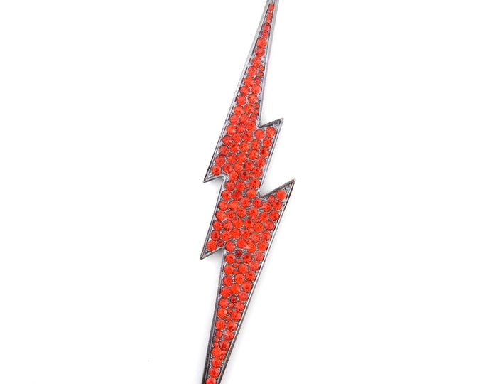 Huge 7.5 Inch Long Red Rhinestone Lightening Bolt Pendant Hematite