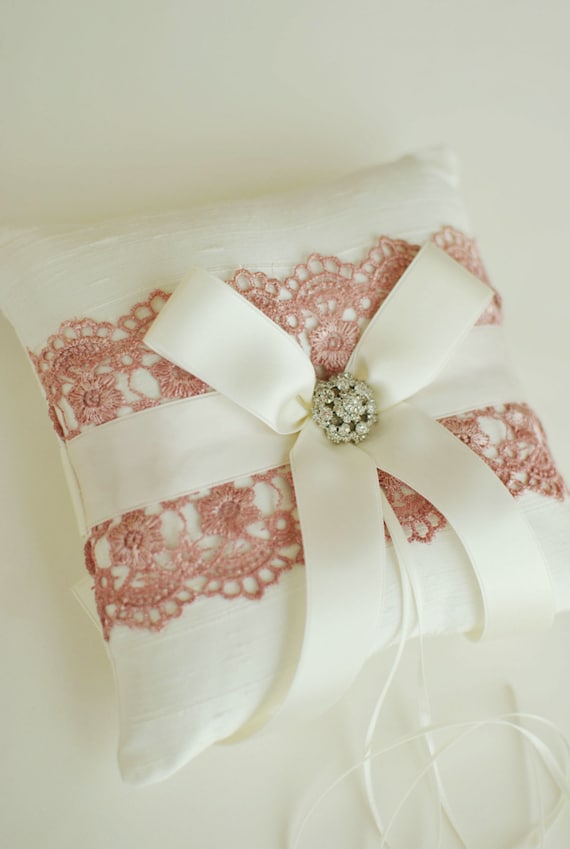 Blush Pink and Ivory Ring Bearer Pillow - Lace Ring Bearer Pillow - READY TO SHIP