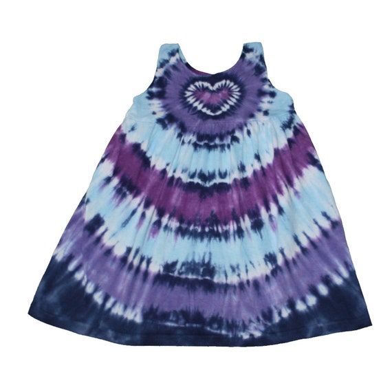 Tie Dye Dress in Light Blue Purple and Lavender with Navy