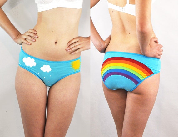 Rainbow hipster panties with clouds rain and sun lingerie