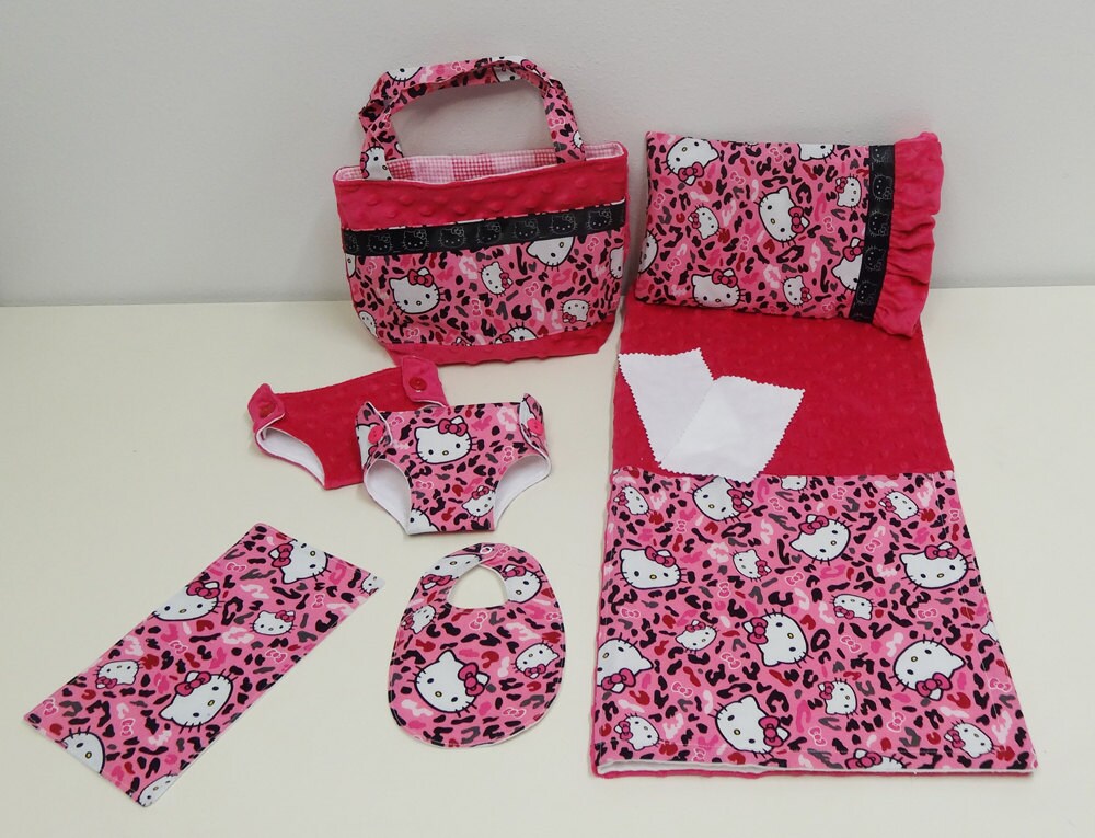 Hello Kitty Cheetah Diaper Bag and Diapers with Blanket for