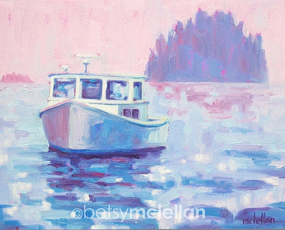 Lobster Boat Maine Seascape Original Painting 8x10