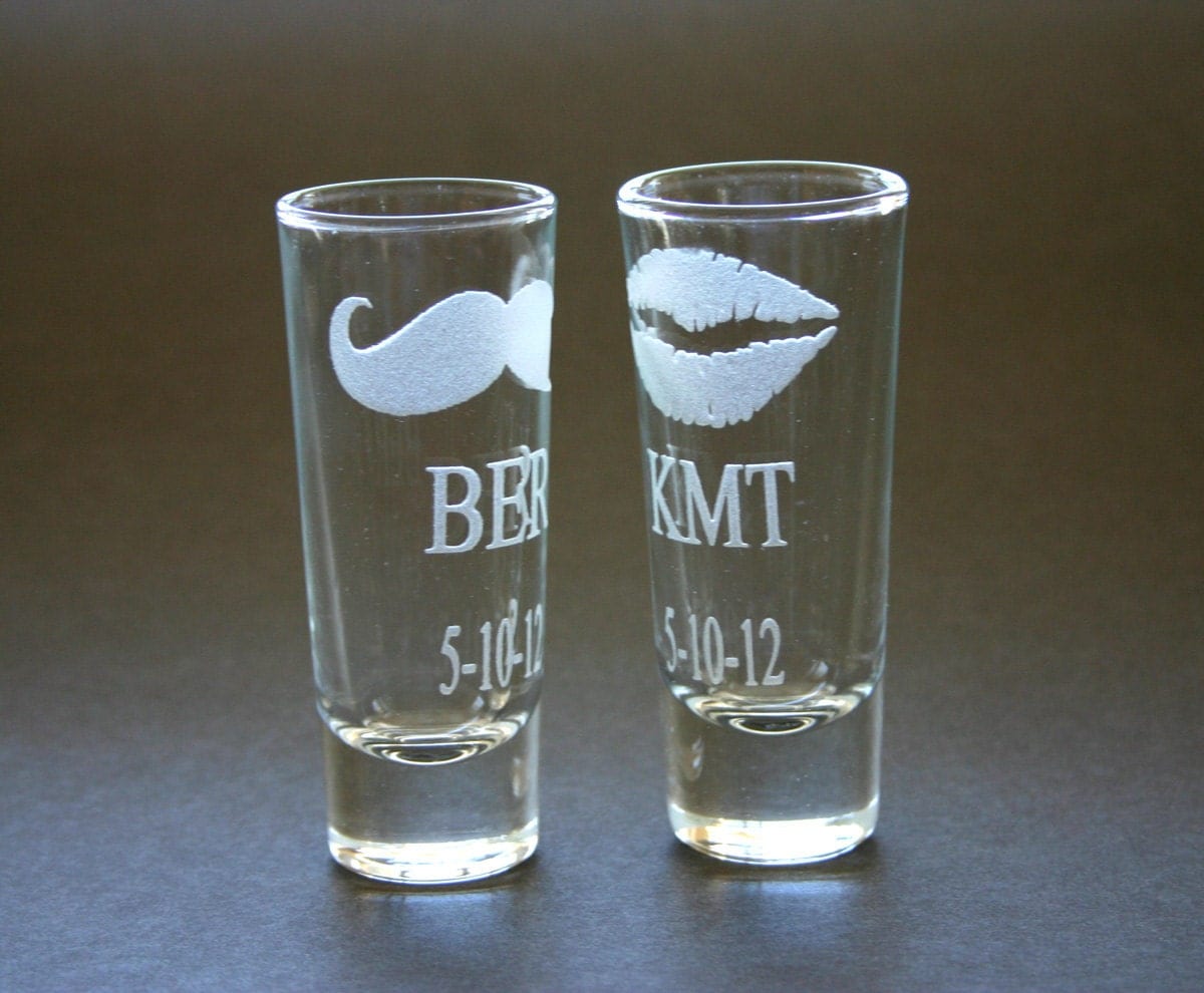 Custom Etched Shot Glasses Personalized Set of 6 Weddings