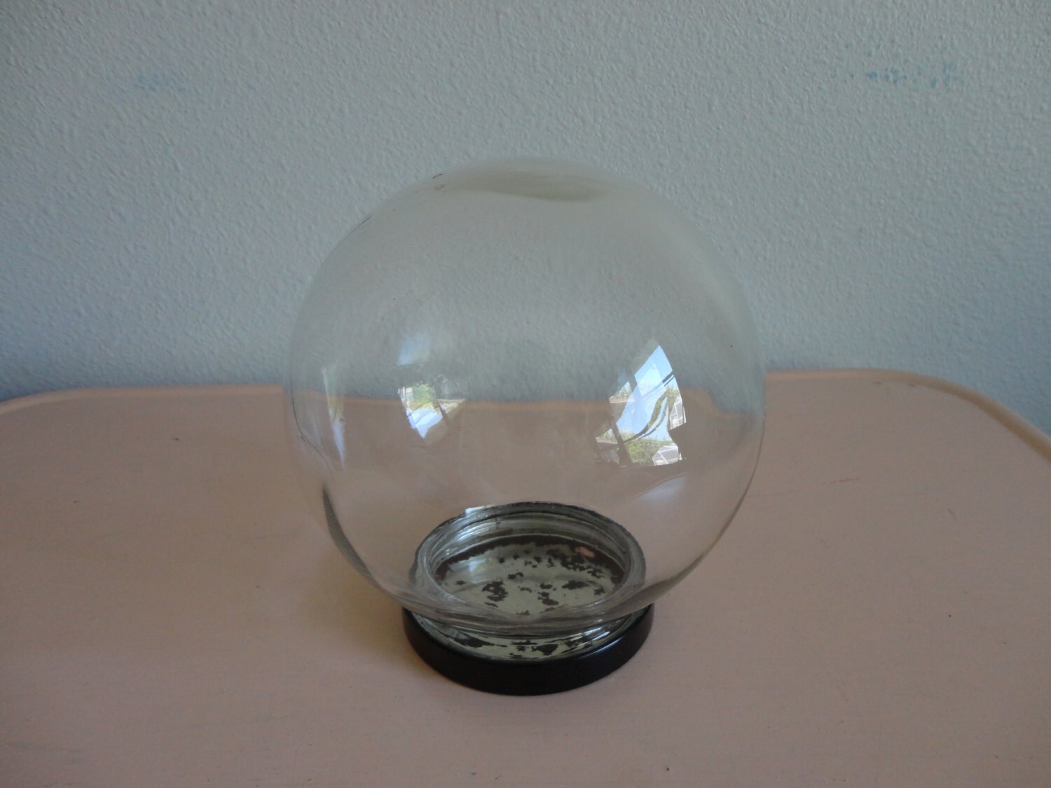 VINTAGE glass GLOBE JAR with metal lid
