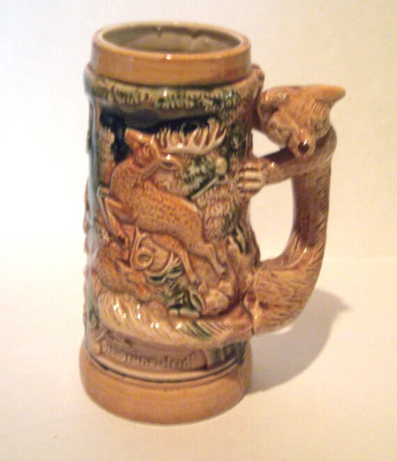 Vintage Stag Beer Stein Fox Handle Collectible German Beer