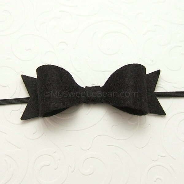 Black Felt Headband, Felt Bow Headband, Newborn Baby Headband 85 colors, Felt Headband for Toddlers, Ebony, Black