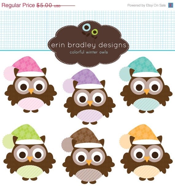 50% OFF SALE Holiday Owls Clipart Clip Art Personal & Commercial Use Instant Download Il_570xn