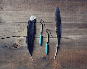 Welkin. Turquoise Magnesite Spike and Textured Brass Earrings.
