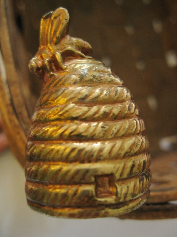 Vintage Brass Bee Hive With Bee Candle Snuffer by FindMeAMemory