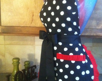 RETRO, Polka Dot Apron, Pin up apron, Pick Your Color Trim, Scotch Guarded