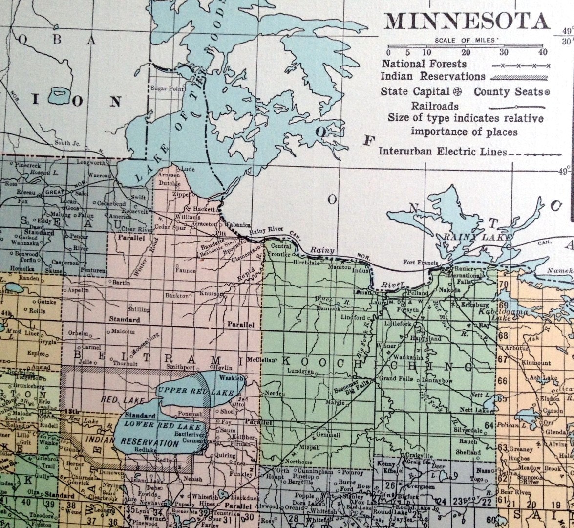 1919 Large Vintage Map of Minnesota Vintage Minnesota Map