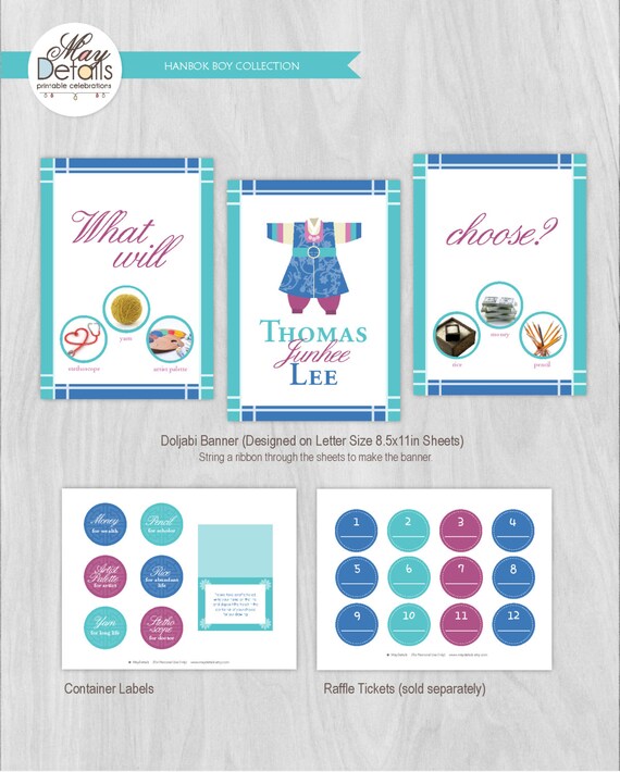 DOLJABI Korean First Birthday: Korean Traditional Hanbok Boy Birthday Party Package Il_570xn