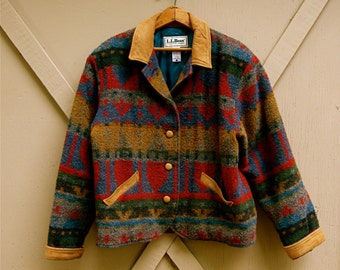 vintage L.L. Bean Southwestern Oversized Woven Woolen Blanket Coat