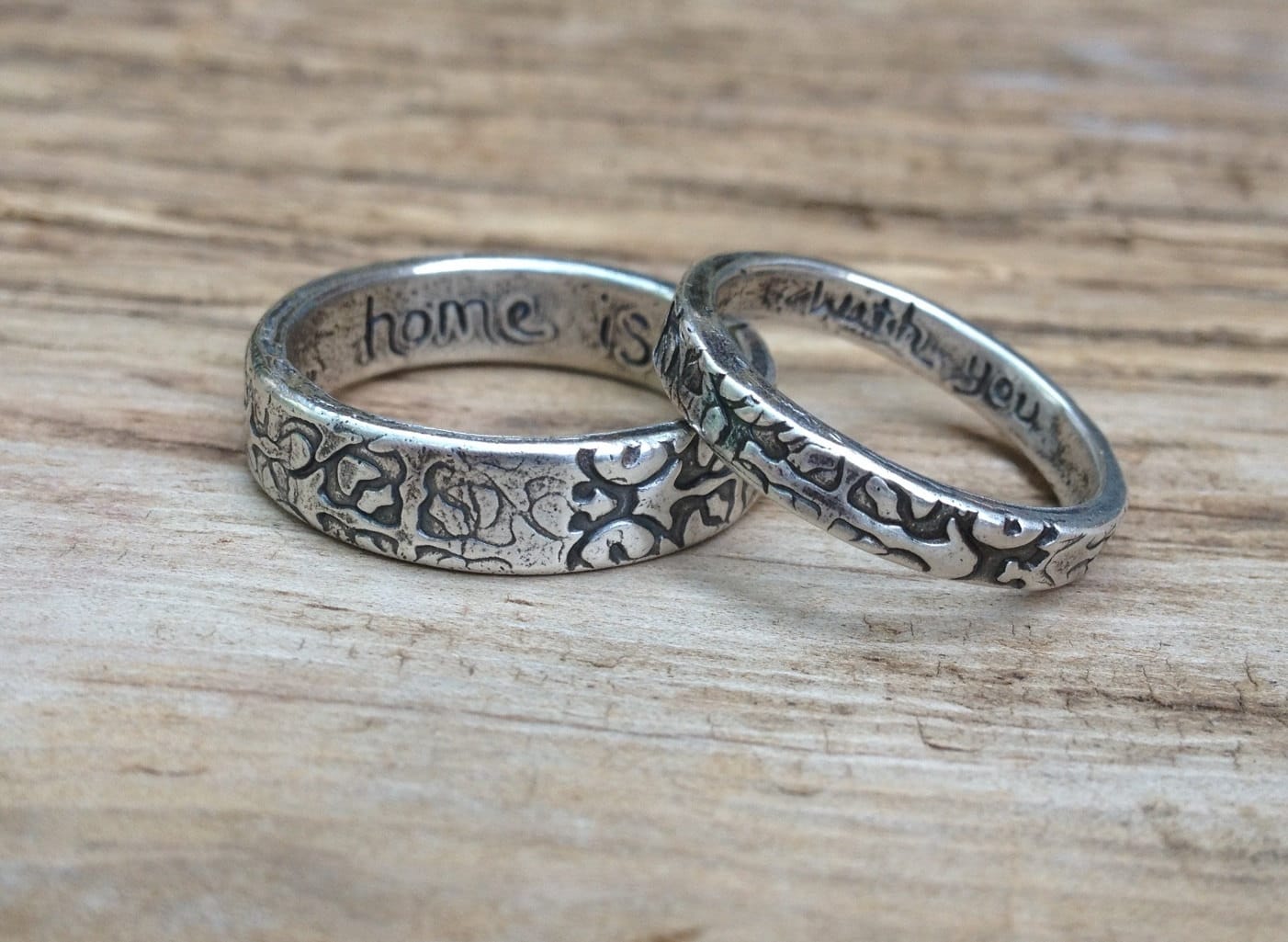 Engraved silver wedding ring