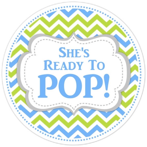 Baby Shower Ready to Pop labels, Chevron Baby Shower Labels, Ready to Pop Stickers, Blue and Green