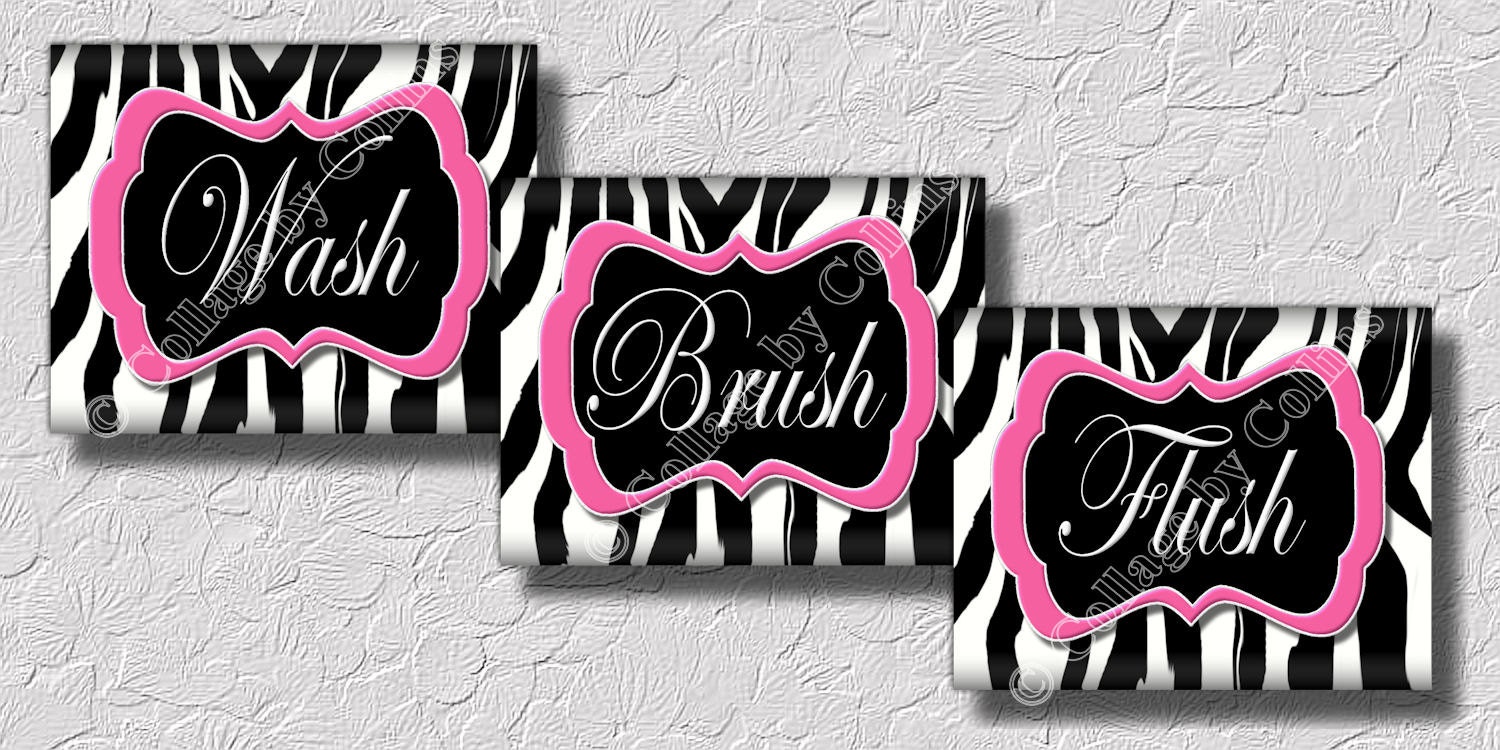 Pink Zebra Print Wall Art Bathroom Decor Print Wash Brush