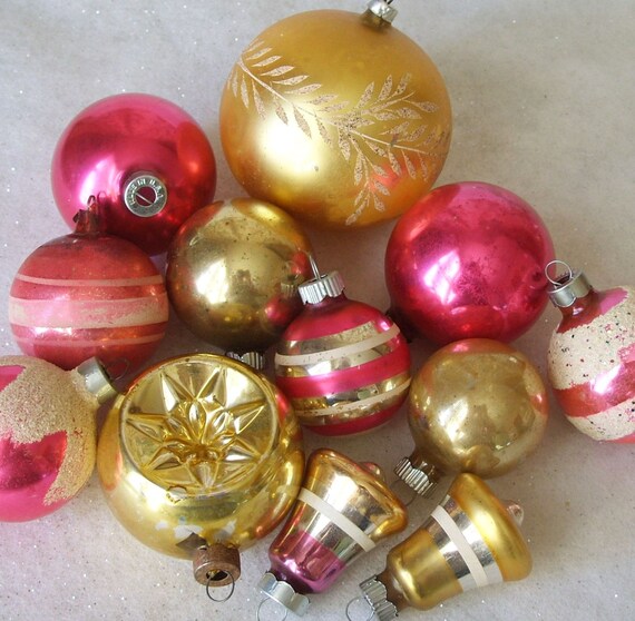 12 vintage pink and gold glass christmas ornaments lot 12 vintage pink and gold glass christmas ornaments lot