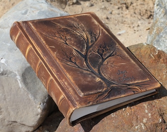 Leather Wedding album 13 x 9 with Tree of Life for 300 photos with custom engraving