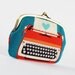 Metal frame purse with two sections - Typewriters in blue and red - Maxi siamese / Retro vintage inspired / Modern / Peach grey medium blue