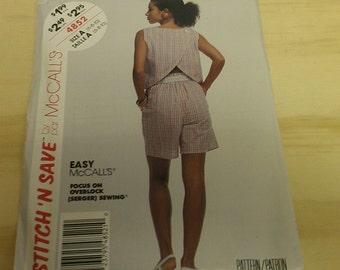 Easy Summer Top and Shorts 6 8 10 mcCalls 4852