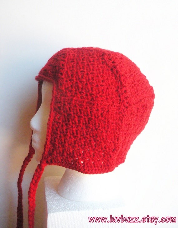 Crochet Patchwork Hat in Solid Red textured squares by luvbuzz