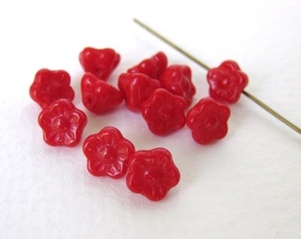Vintage Beads Czech Glass Lipstick Red Flower Button 7mm vgb0672 (15)