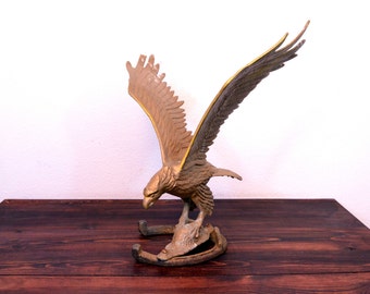 Vintage Brass Finish Eagle Statue with Horseshoe Base
