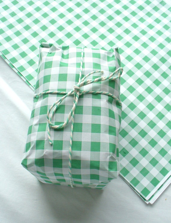 Green Gingham Food Safe Wrapping Paper 25 sheets 10 x