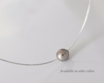 Custom Bridesmaid Necklace, Tiny 6mm Swarovski Platinum Pearl on Sterling Silver Necklace Chain, Bridesmaid Necklace, Maid of Honor Gift