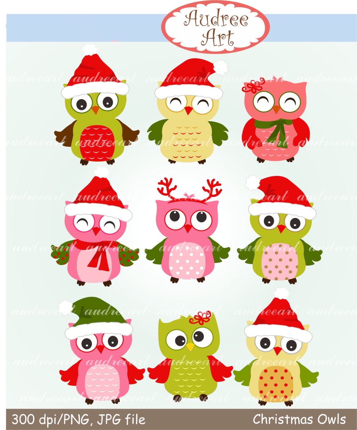 Christmas Owl Clip Art // Christmas Clip Art.Christmas Owl