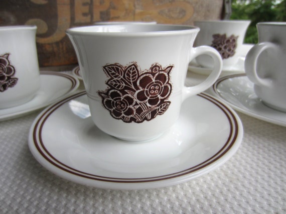 Brown set 7 Corelle Flower cups Corning of Vintage Cups Batik and  corelle Saucers vintage