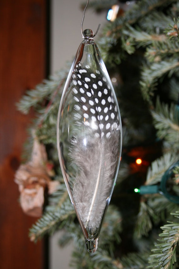 Christmas Ornament Hand Blown Glass Feather Ornament Unique