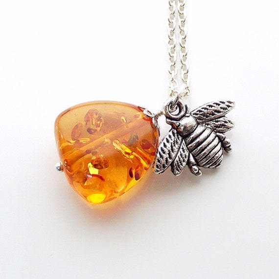 bee necklace amber necklace silver bee jewelry by jinjajewellery