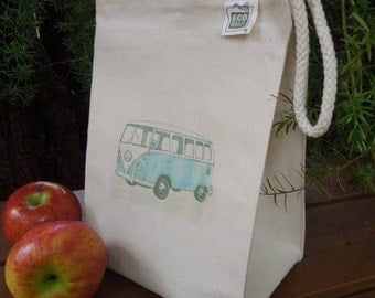 Recycled cotton lunch bag - Canvas lunch bag - Gender neutral lunch bag - VW camper - VW bus - Now available in FIVE colors!!!