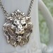 The Brave One, silver lion pendant, statement necklace, large pendant, antique silver plated lion head necklace with rolo chain