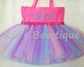Purple Aqua and Hot Pink Tutu Bag with Sequins - Dance Tutu Tote Bag