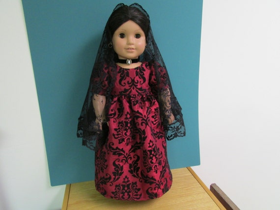 American Girl Doll Lovely Deep Red Taffeta/ Black Velvet Gown with Lace Mantilla for Josefina