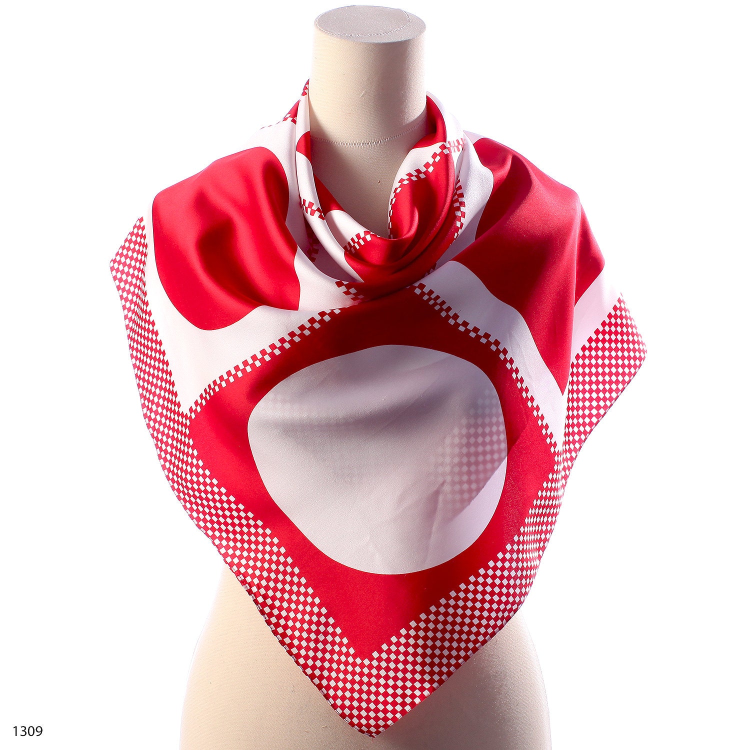 RED and WHITE Printed Scarf . Retro Mad Men Neck Scarf Geometrical ...