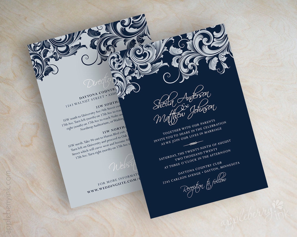 Wedding invitations victorian filigree pattern design wedding