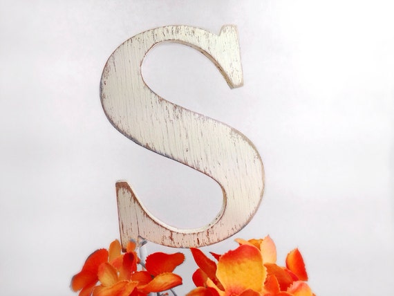 cake topper Letter S shabby beach wedding decor by OldNewAgain