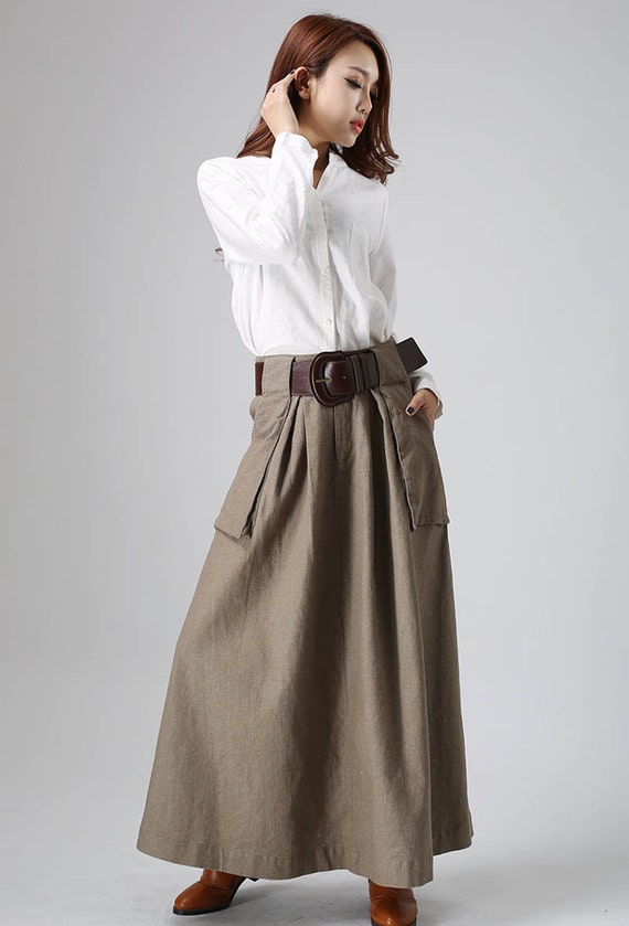 brown maxi skirt linen skirt long skirt A line skirt fall