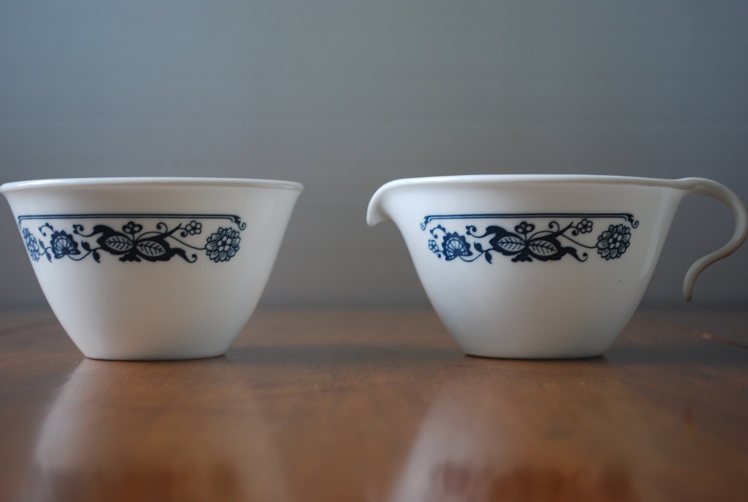 Vintage Creamer and Sugar Set pattern Olde Town / Blue Onion 1970s