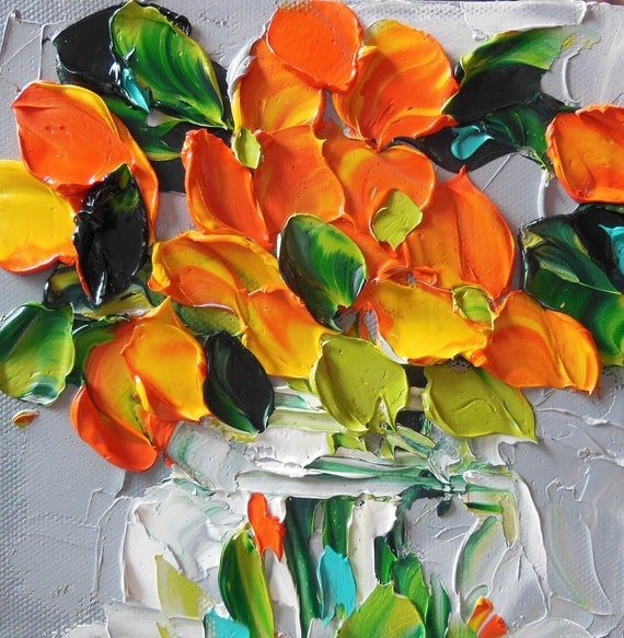 Oil Painting Abstract Orange Wildflowers