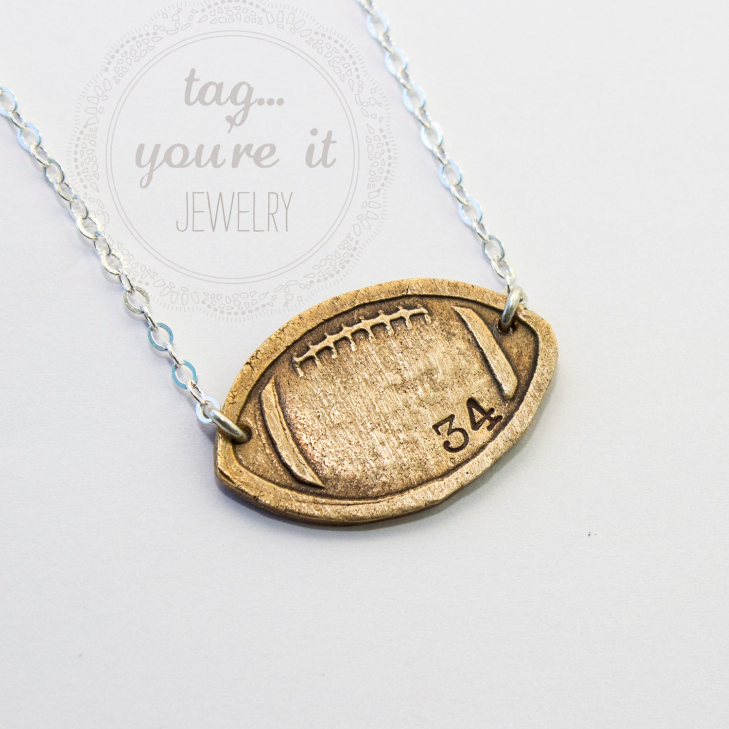 Custom Football Necklace Football Fan by TagYoureItJewelry on Etsy