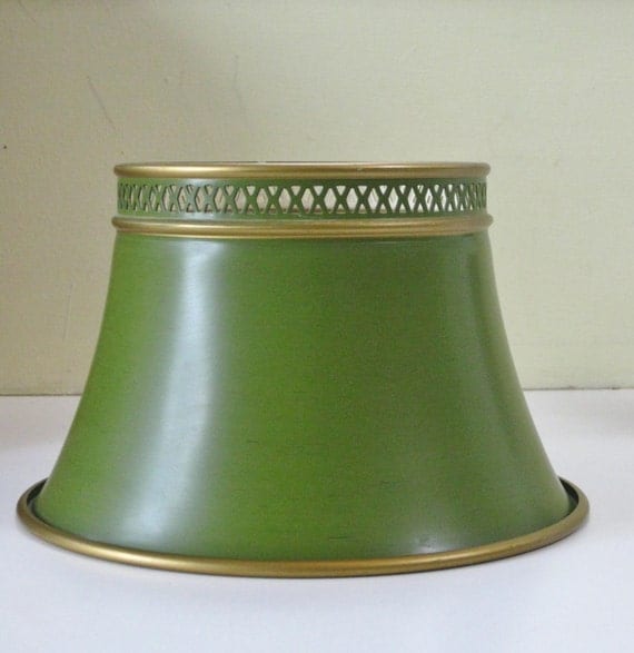 Vintage Avacado Green Tole Lamp Shade Clip On Pierced with