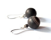 Black Agate Earrings, Matte Stone Bead Earrings, Simple Modern Design Earrings