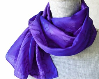 Silk Scarf Handpainted in Sapphire Blue and Amethyst Purple