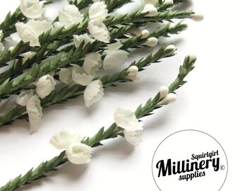 Ivory Heather Sprigs Artificial Flowers for Millinery, Corsages & Boutineers Bunch of 12