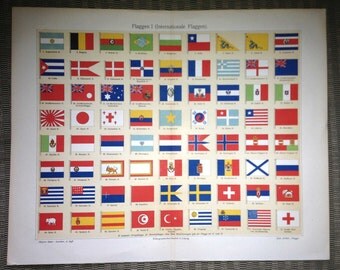 1889 international country flags original antique print no. B
